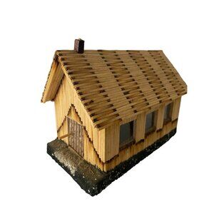 Burnt Match Tramp Prison Folk Art Handmade Church Lights Up 6 x 3 x 5" tall smal